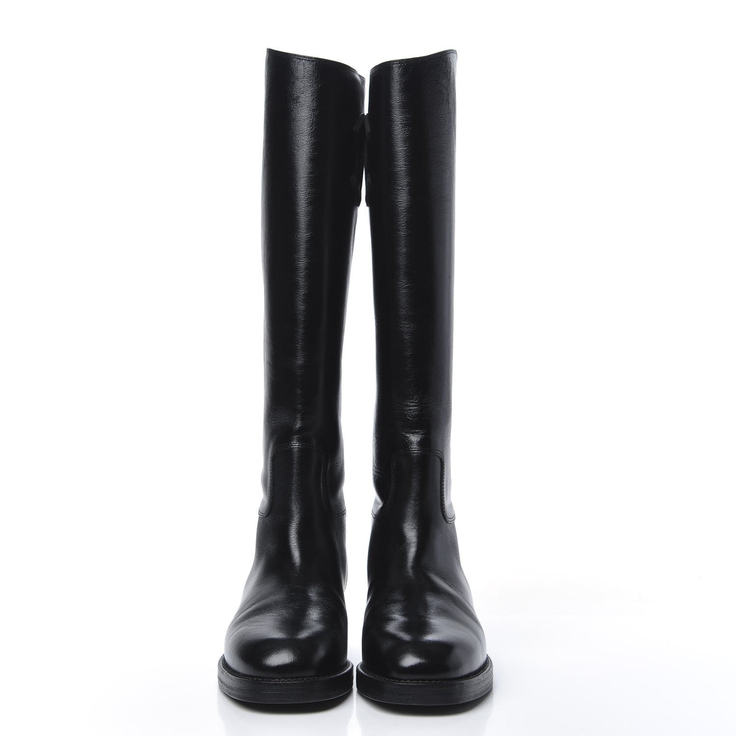 Aged Glazed Calfskin Grosgrain Knee High CC Boots 38 Black