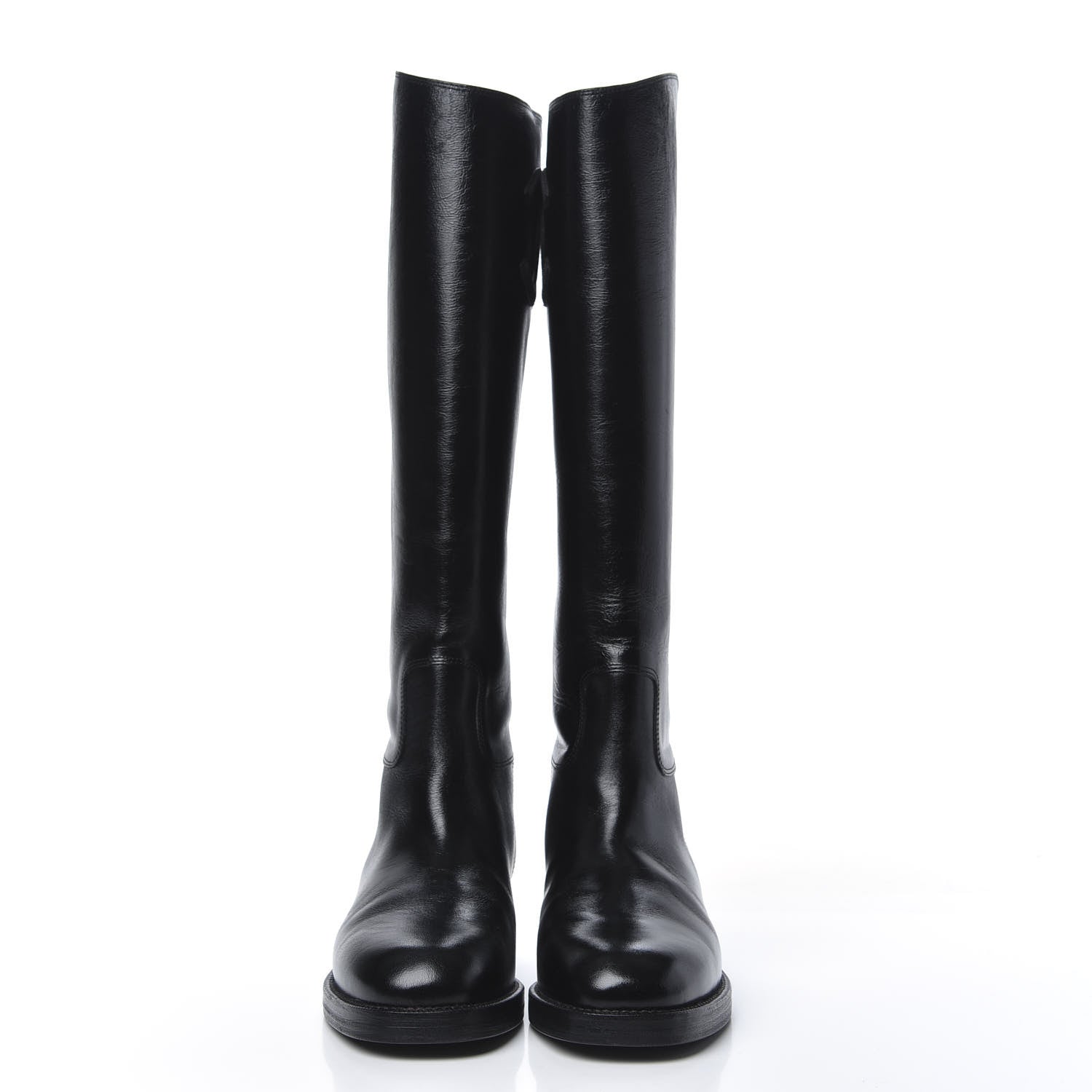 Chanel Aged Glazed Calfskin Grosgrain Knee High CC Boots 38 Black 2 of 8