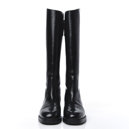 Chanel Aged Glazed Calfskin Grosgrain Knee High CC Boots 38 Black 2 of 8
