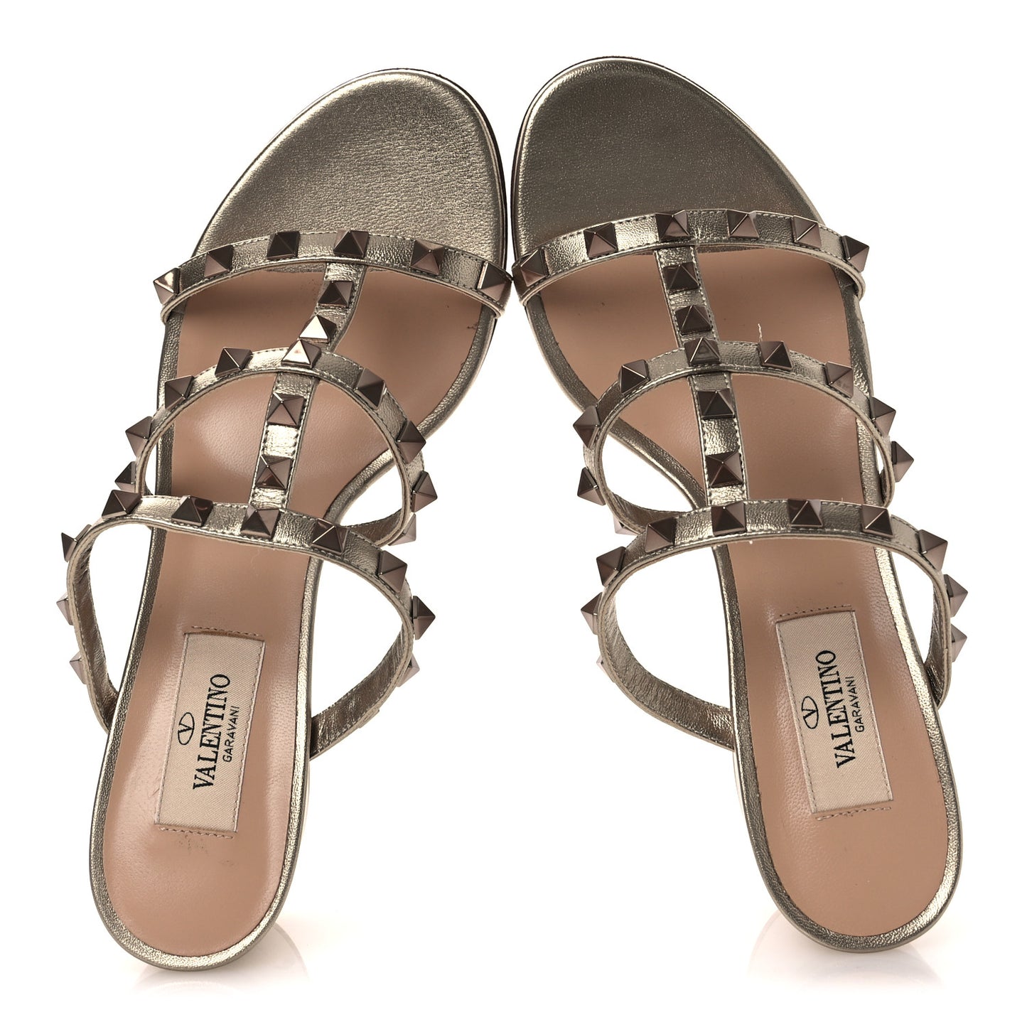 Metallic Nappa Rockstud 60mm Caged Slide Sandals 36.5 Skin