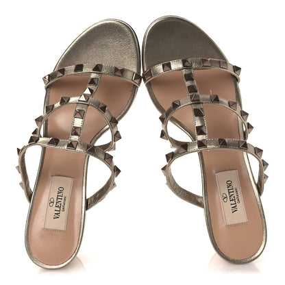 Valentino Garavani Metallic Nappa Rockstud 60mm Caged Slide Sandals 36.5 Skin 2 of 15