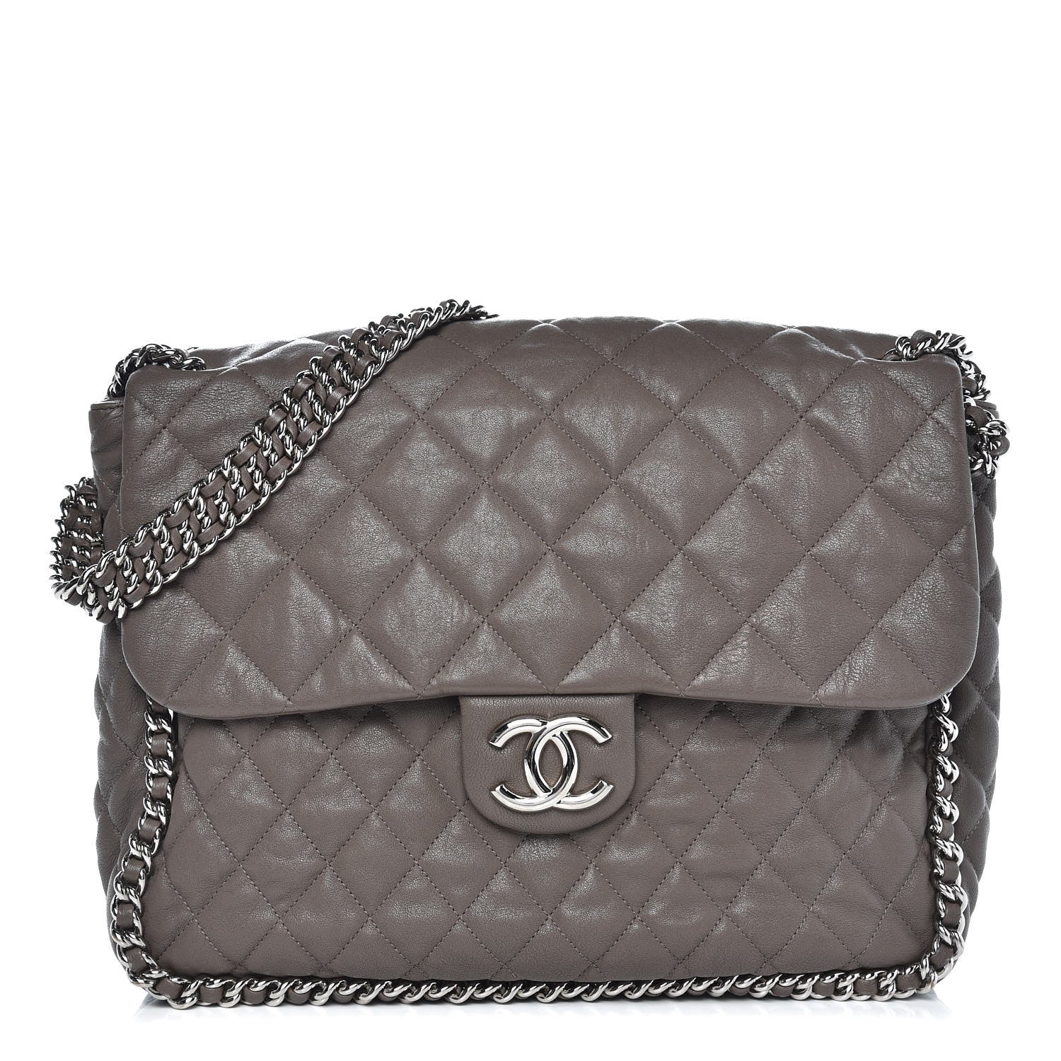 Chanel Washed Lambskin Quilted Chain Around Maxi Flap Taupe 1 of 8