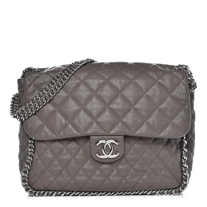 Chanel Washed Lambskin Quilted Chain Around Maxi Flap Taupe 1 of 8