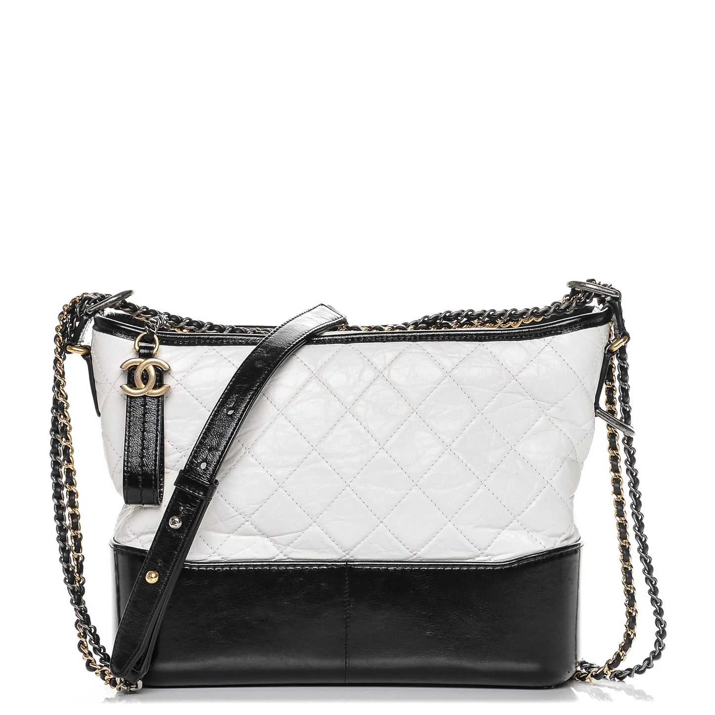 Calfskin Quilted Medium Gabrielle Hobo Black White