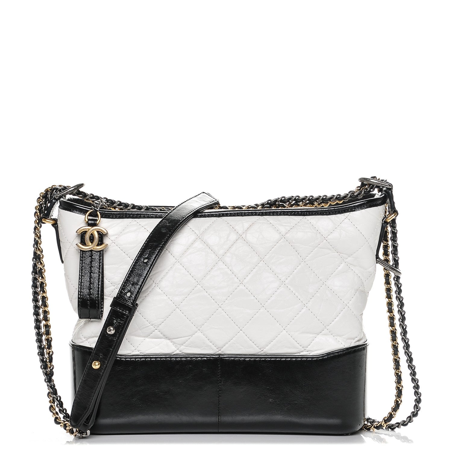 Chanel Calfskin Quilted Medium Gabrielle Hobo Black White 1 of 7