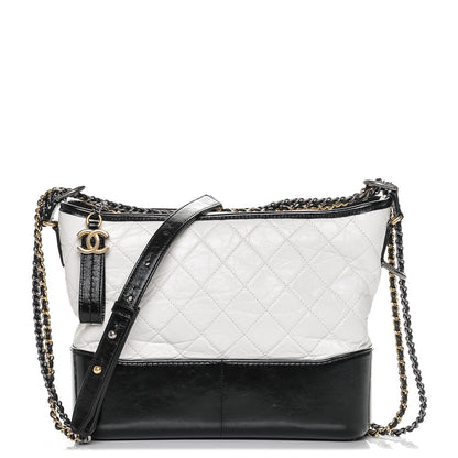 Chanel Calfskin Quilted Medium Gabrielle Hobo Black White 1 of 7