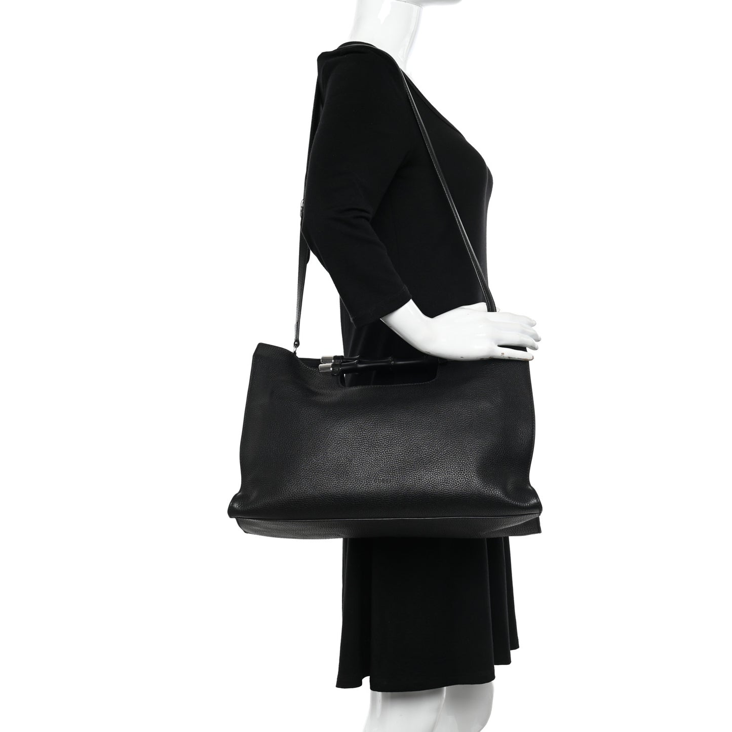 Calfskin Medium Bamboo Daily Shopper Black