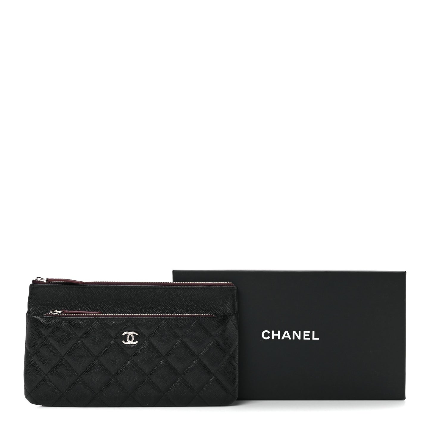 Caviar Quilted Double Zip Cosmetic Case Black