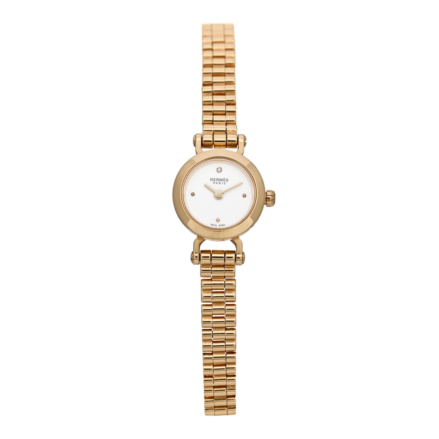 Hermes 18K Yellow Gold Diamond 16mm Faubourg Quartz Watch 1 of 5
