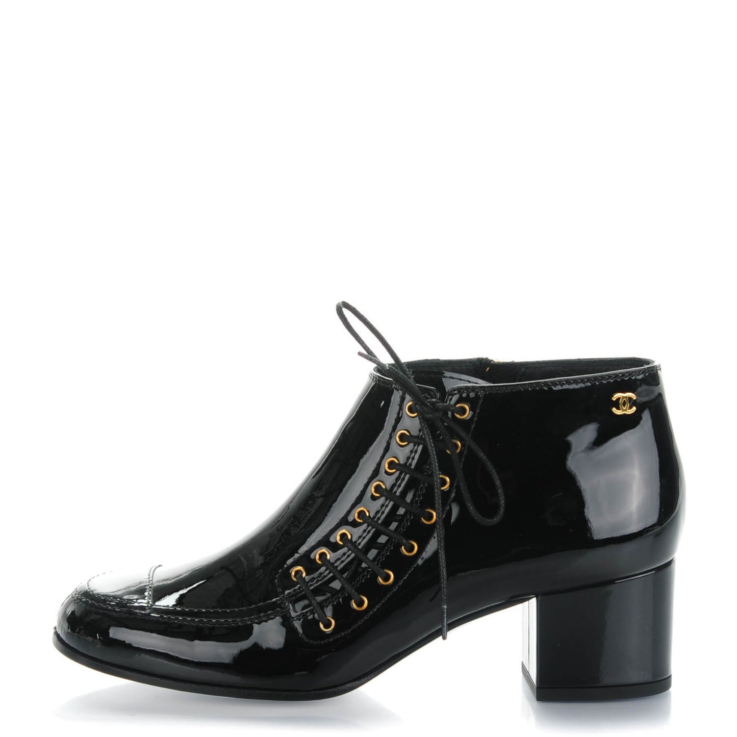 Patent Calfskin Lace Up Ankle Booties 39 Black
