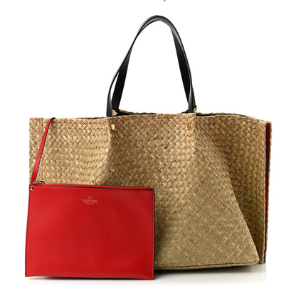 Valentino Garavani Raffia Large Vlogo Escape Shopper Natural Black Rouge 1 of 11