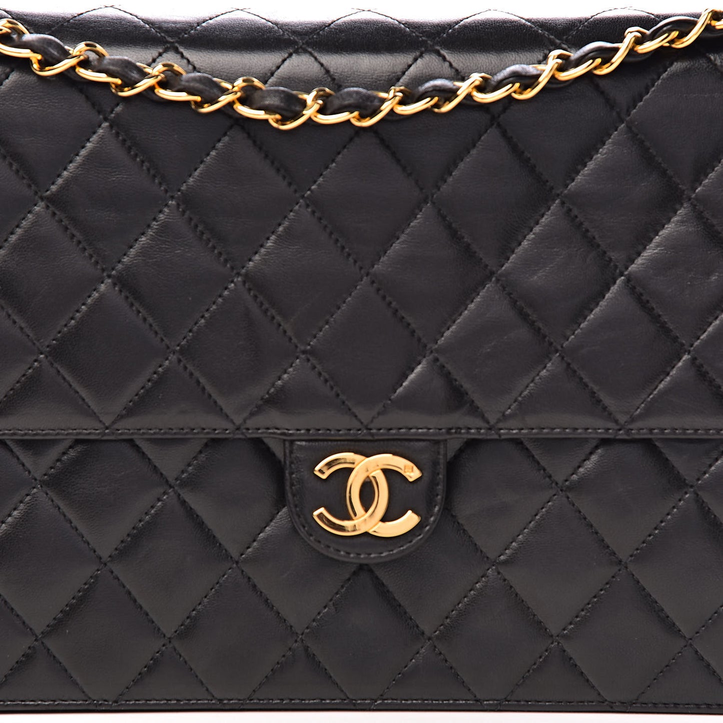 Lambskin Quilted Medium Single Flap Black