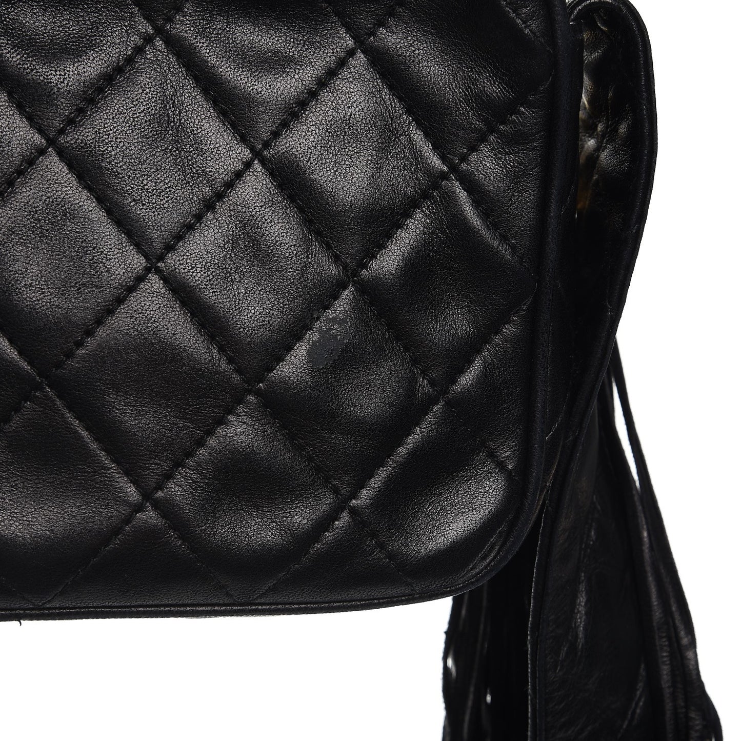 Lambskin Quilted Tassel Camera Case Black