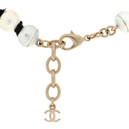 Chanel Pearl Grosgrain CC Runway Long Necklace Gold 4 of 4