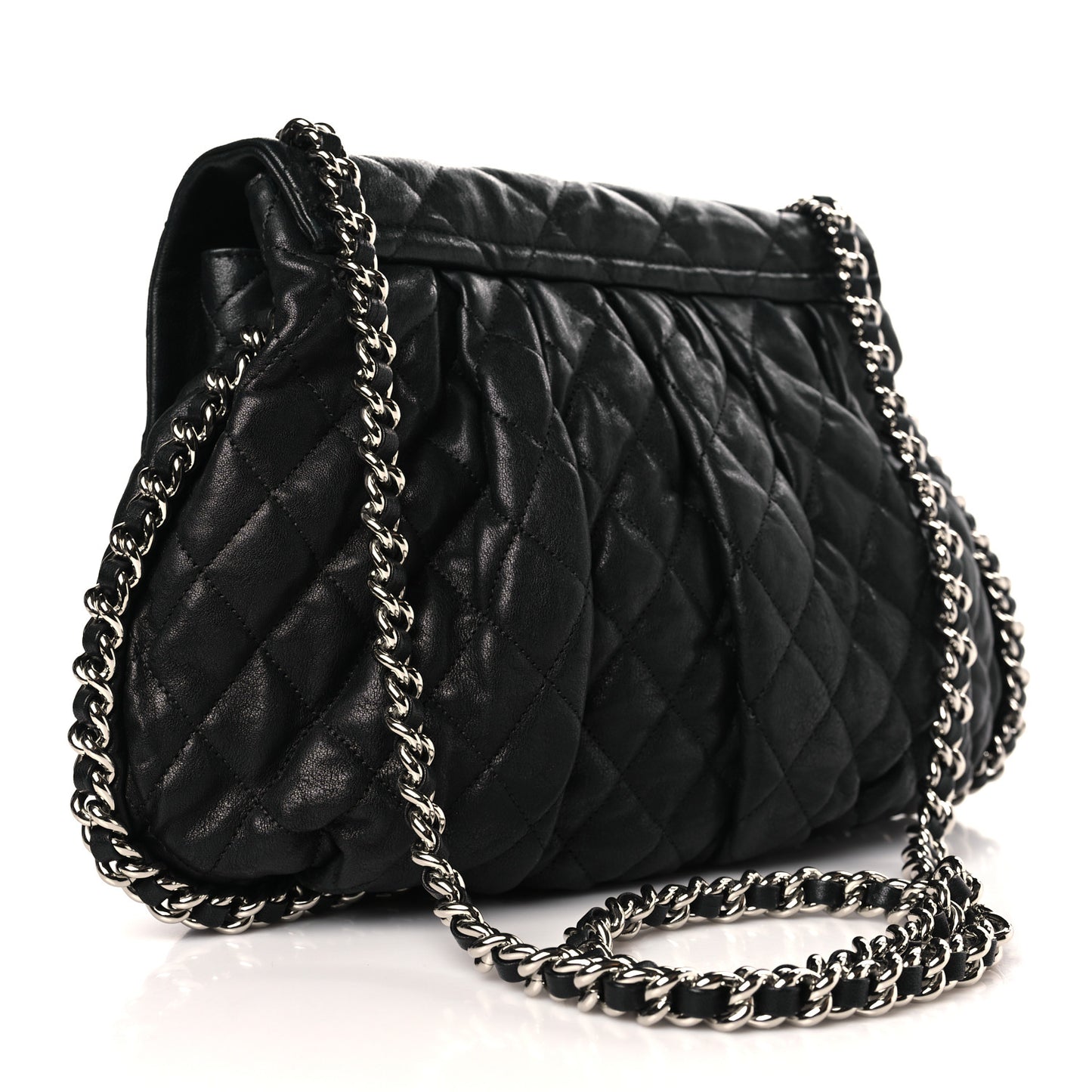 Washed Lambskin Quilted Large Chain Around Messenger Black