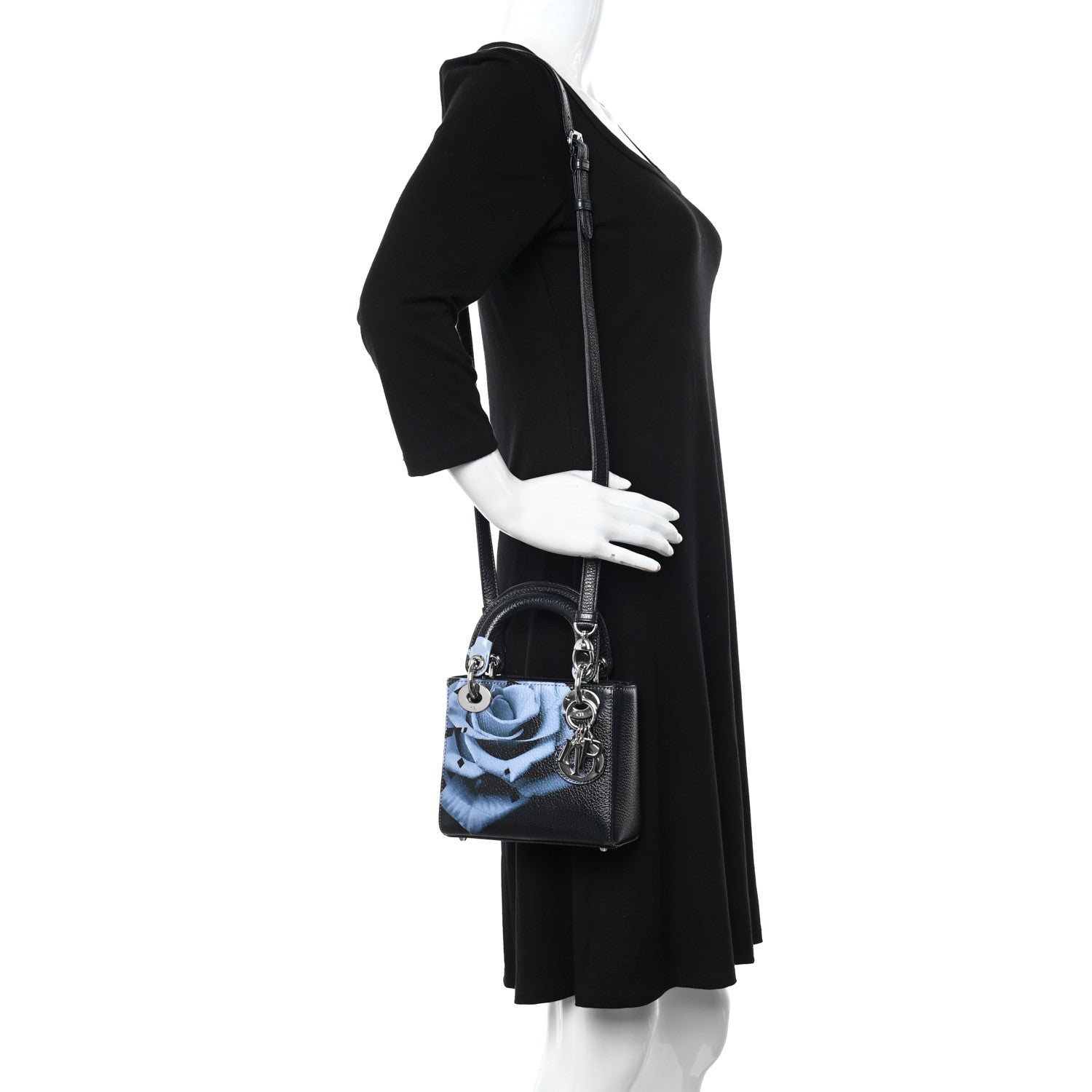 Christian Dior Deerskin Floral Printed Mini Lady Dior Black Blue 2 of 10