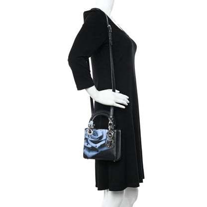 Christian Dior Deerskin Floral Printed Mini Lady Dior Black Blue 2 of 10