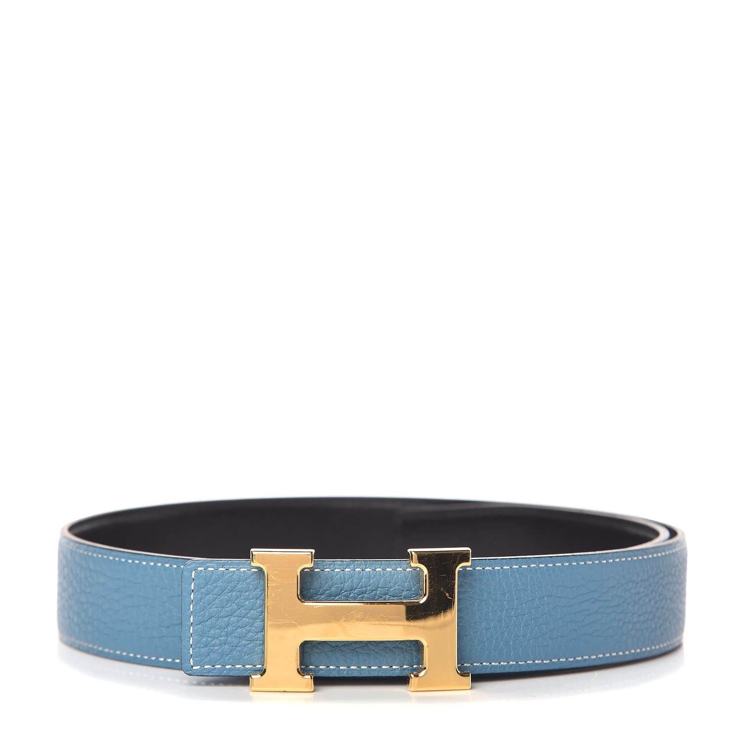Hermes Box Togo 32mm H Belt 75 Black Blue Jean 1 of 7