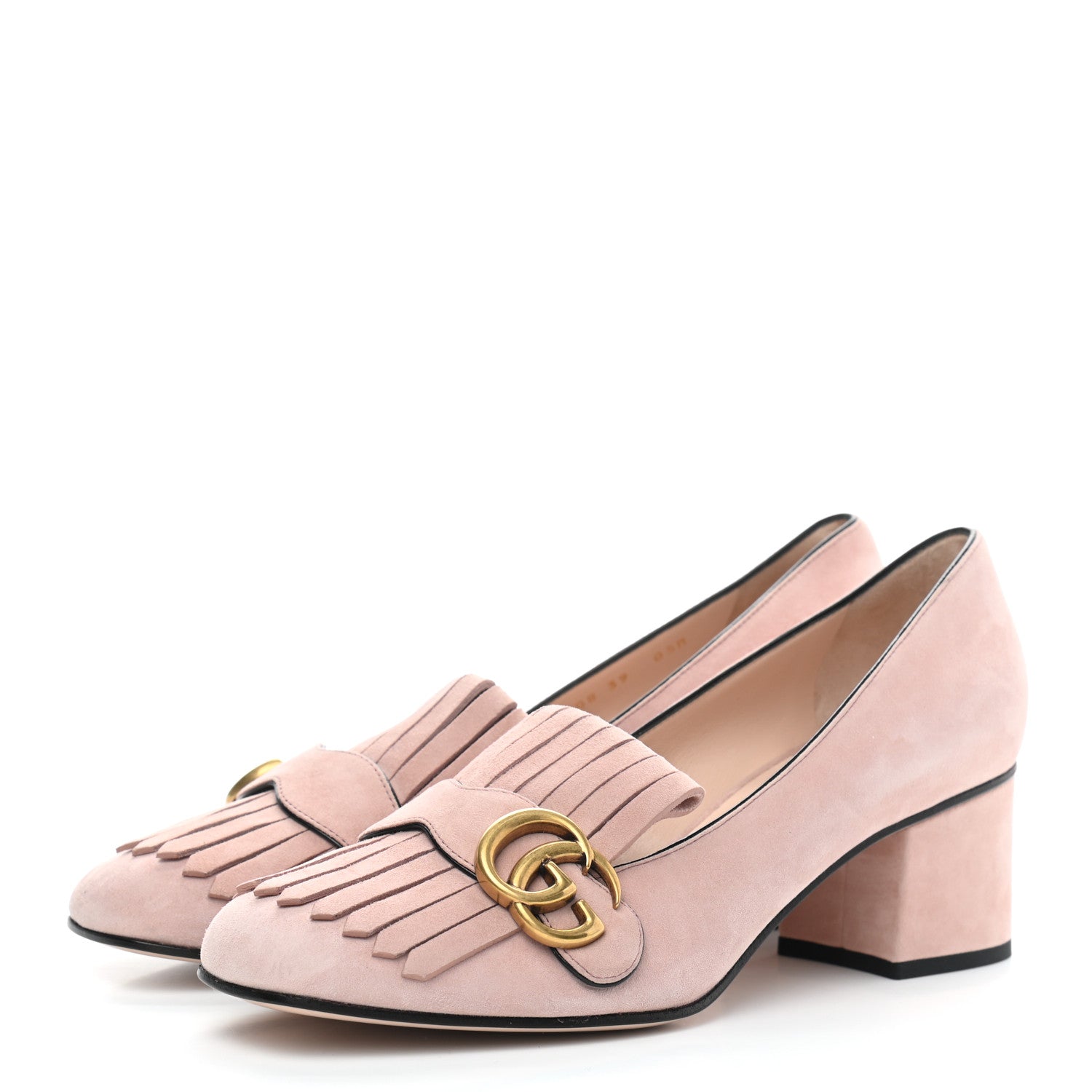 Gucci Kid Scamosciato GG Marmont Fringe 50mm Loafer Pumps 39 Crystal Pink 3 of 8