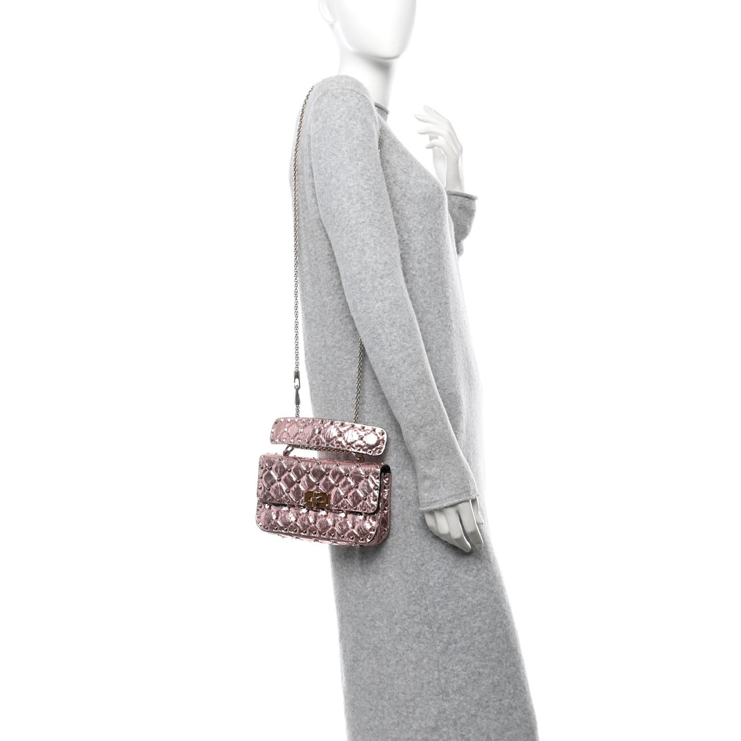 Metallic Wrinkled Lambskin Small Rockstud Spike Shoulder Bag Lipstick