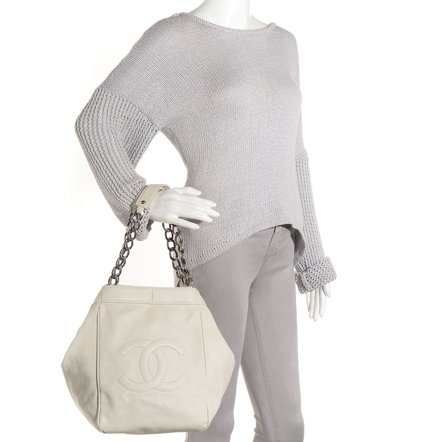 Distressed Caviar Outdoor Ligne Tote White