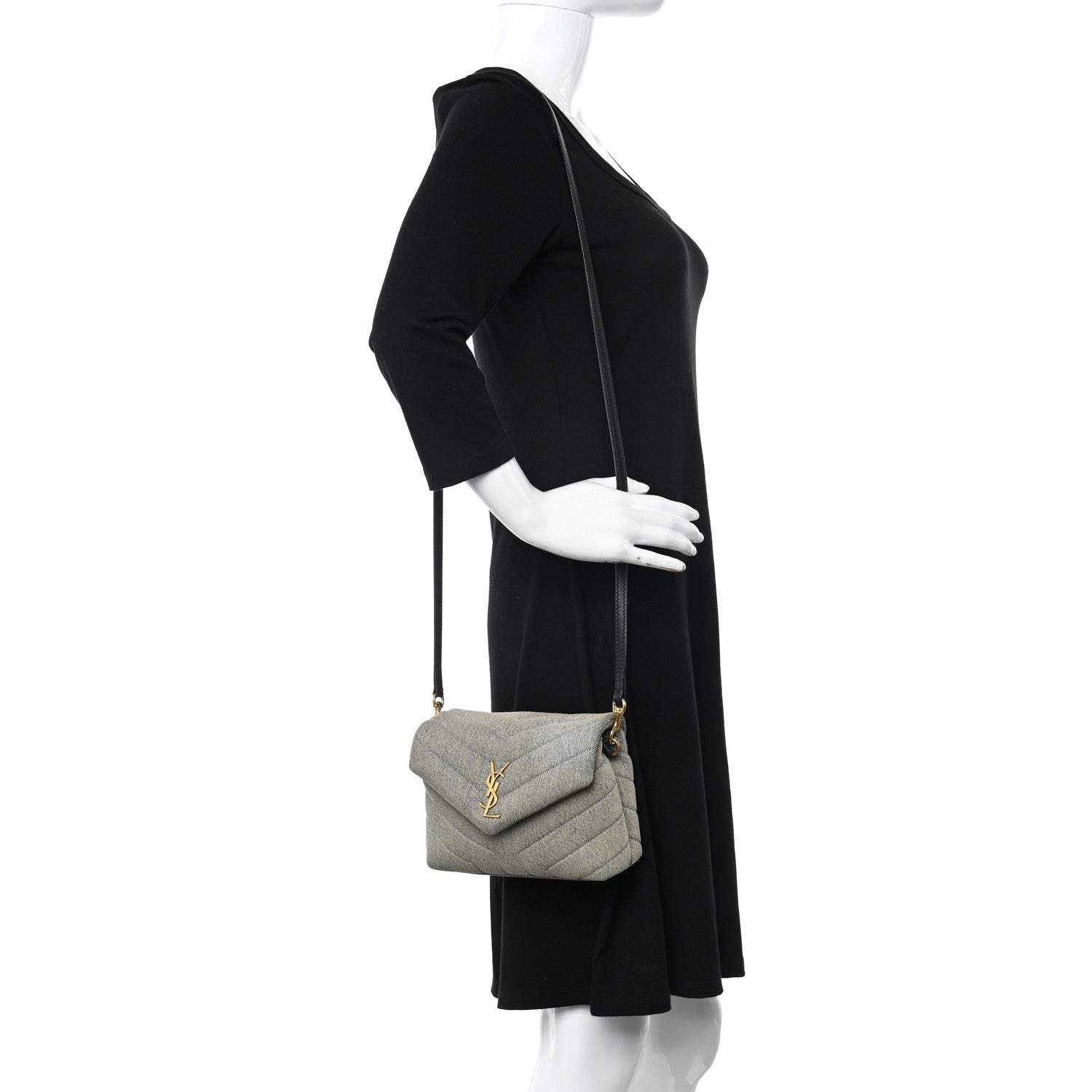 Saint Laurent Denim Y Quilted Monogram Toy Loulou Crossbody Bag Grey 2 of 11