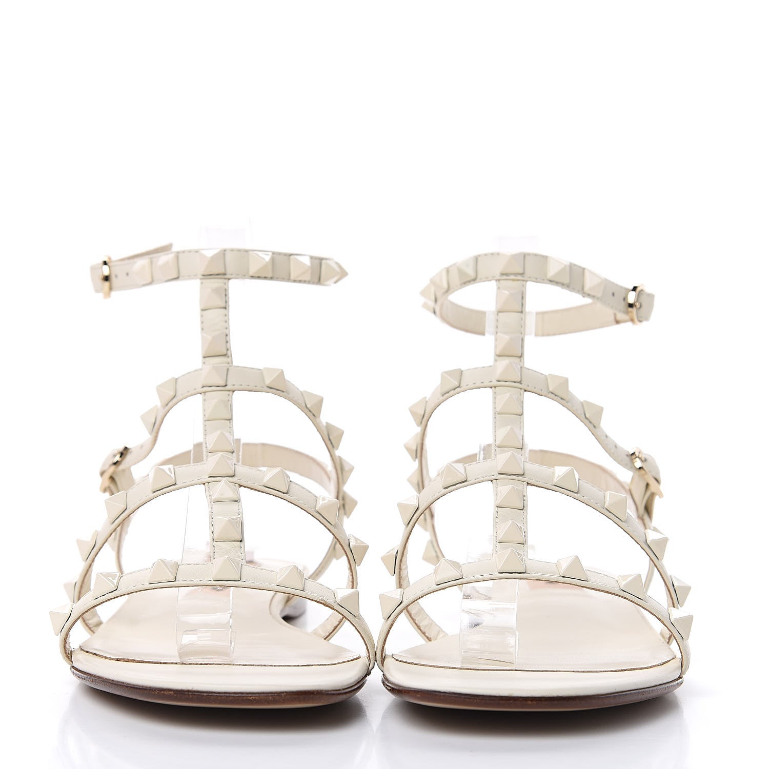 Valentino Garavani Calfskin Lacquered Monochrome Rockstud Gladiator Flat Sandals 38 Ivory 2 of 9