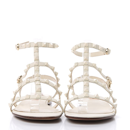 Valentino Garavani Calfskin Lacquered Monochrome Rockstud Gladiator Flat Sandals 38 Ivory 2 of 9