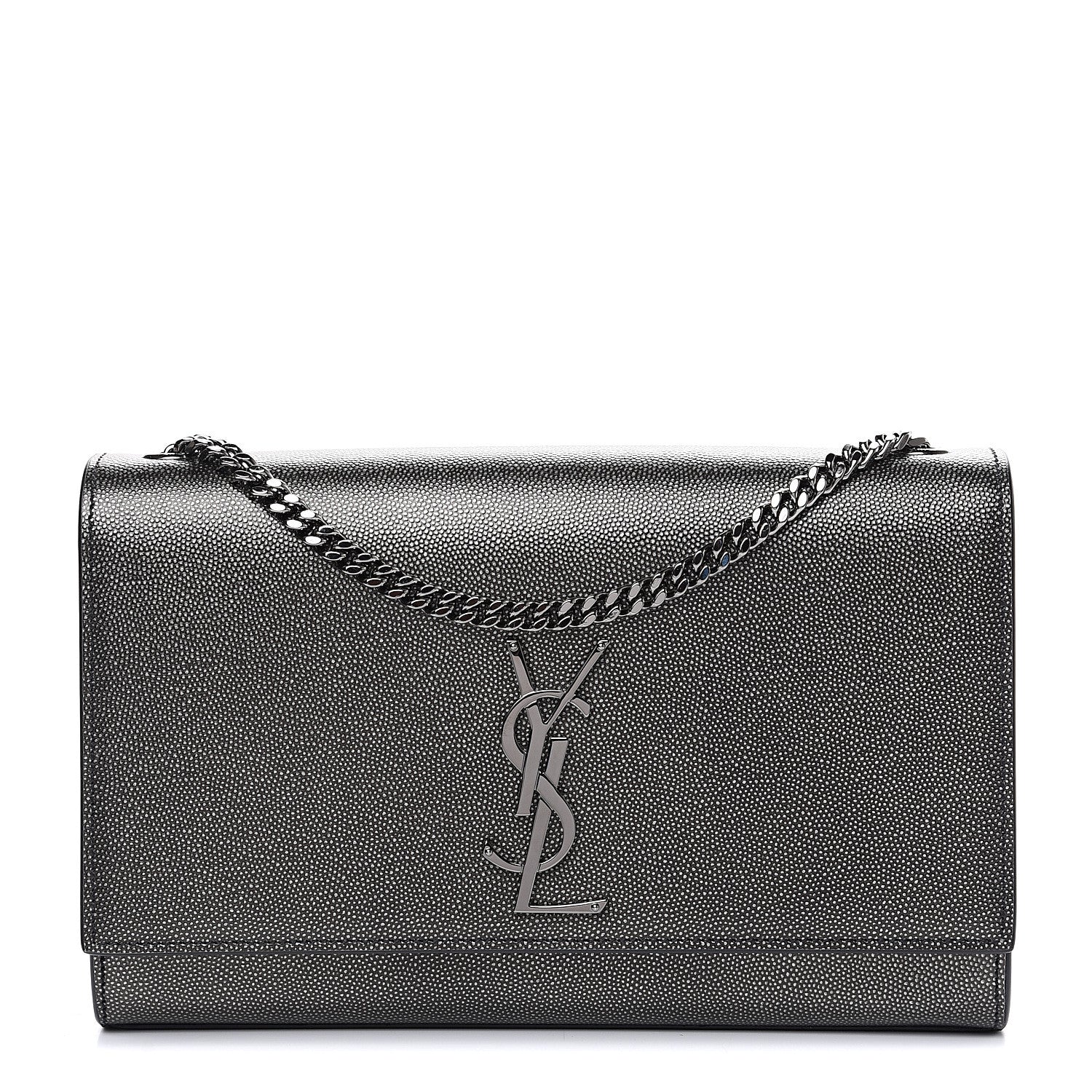 Saint Laurent Metallic Grain De Poudre Medium Classic Monogram Kate Satchel Dark Lead 1 of 10
