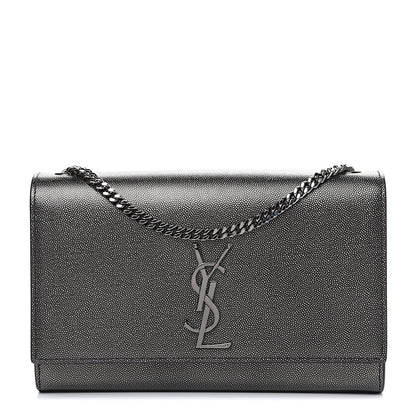 Saint Laurent Metallic Grain De Poudre Medium Classic Monogram Kate Satchel Dark Lead 1 of 10