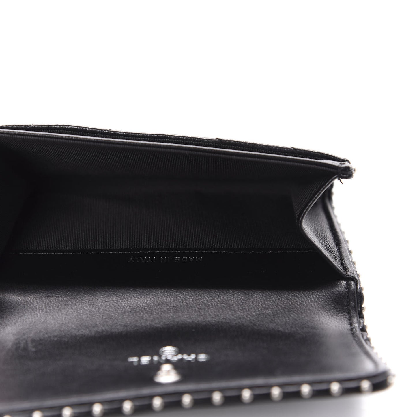 Lambskin Chevron Quilted Studded Card Holder Black