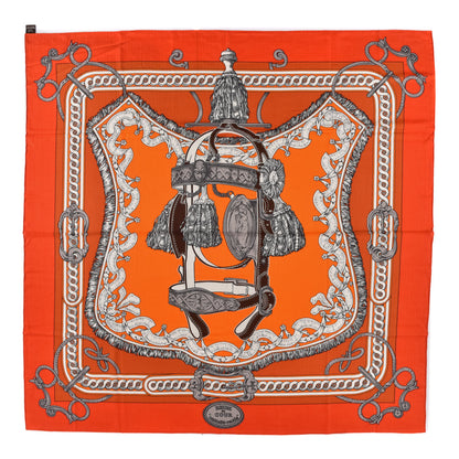 Hermes Cashmere Silk Bride De Cour Remix Scarf 140 Orange White Sepia 1 of 4