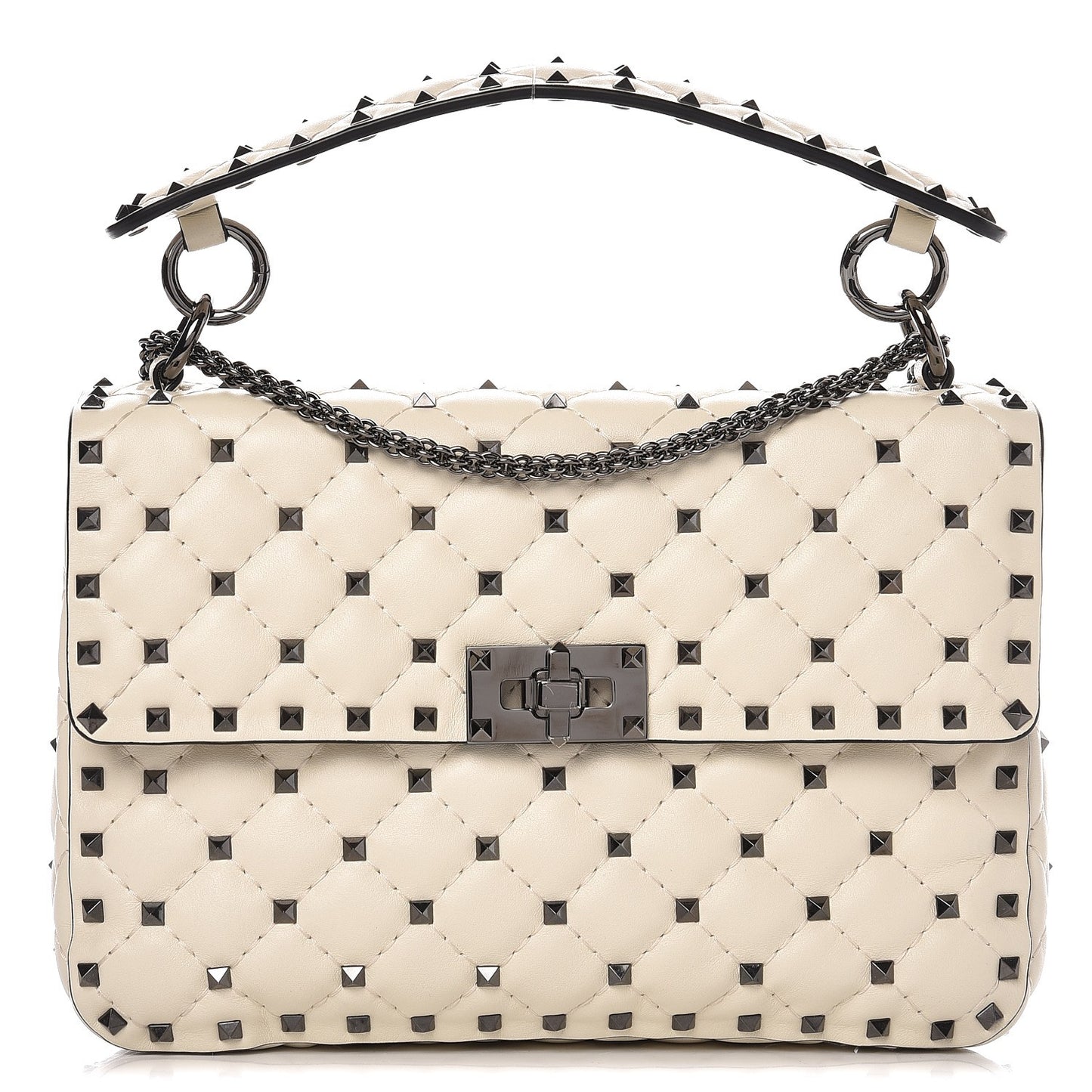 Lambskin Medium Rockstud Spike Shoulder Bag White