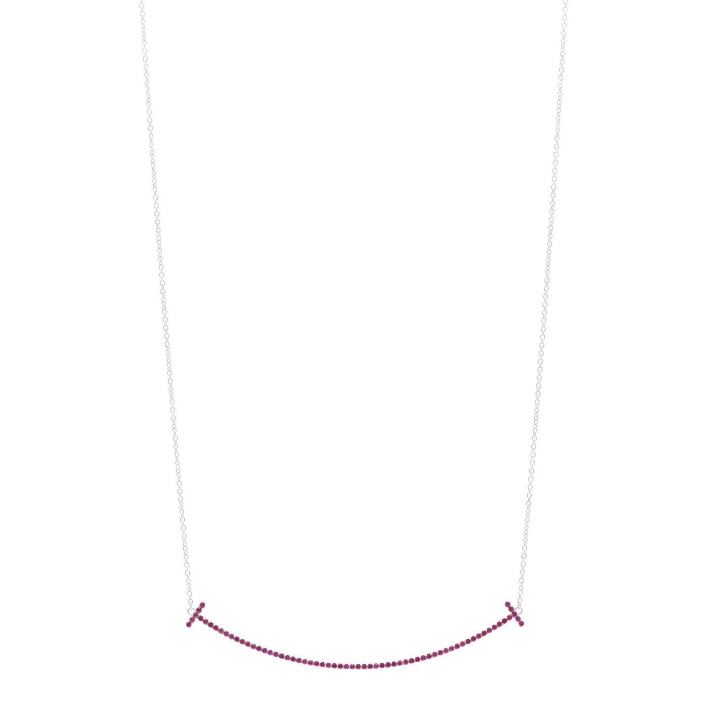 18K White Gold Ruby Large T Smile Pendant Necklace