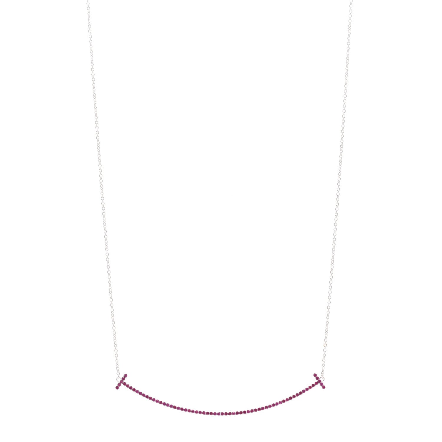 Tiffany 18K White Gold Ruby Large T Smile Pendant Necklace 1 of 5