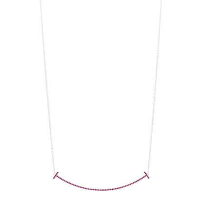 Tiffany 18K White Gold Ruby Large T Smile Pendant Necklace 1 of 5
