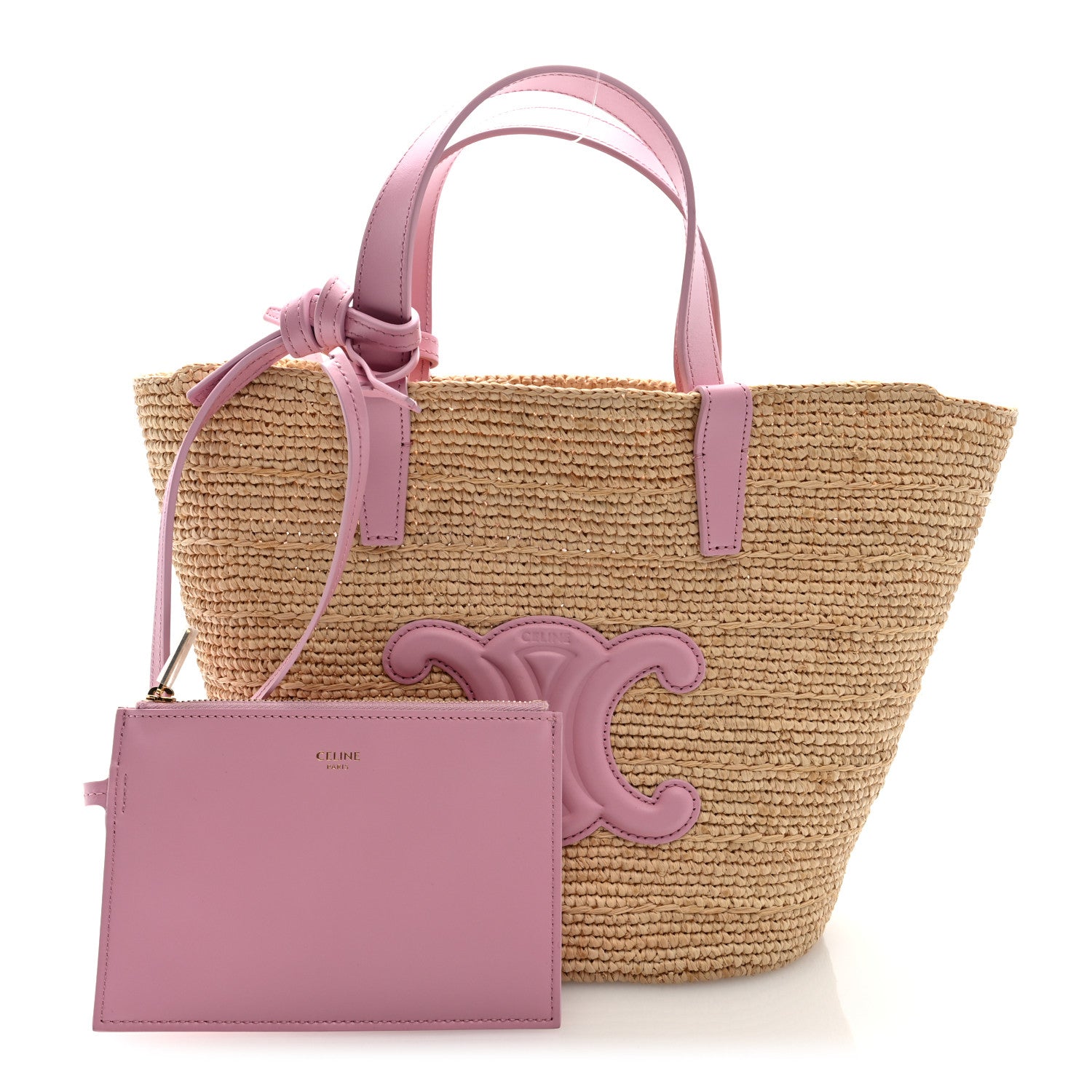 CELINE バッグ Celine Raffia Calfskin Triomphe Teen Panier Silk Pink 1792302