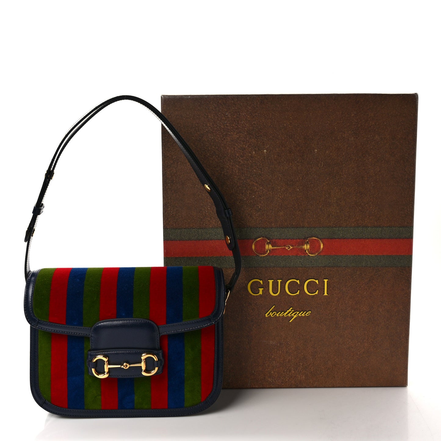 Velvet Azalea Calfskin Baiadera Stripe Horsebit 1955 Shoulder Bag Multicolor