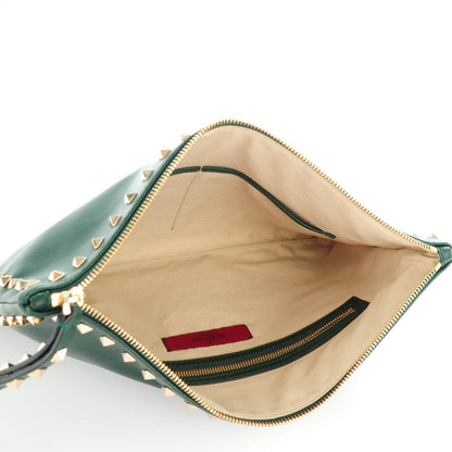 Valentino Garavani Vitello Large Rockstud Zip Wristlet Pouch Green 6 of 8
