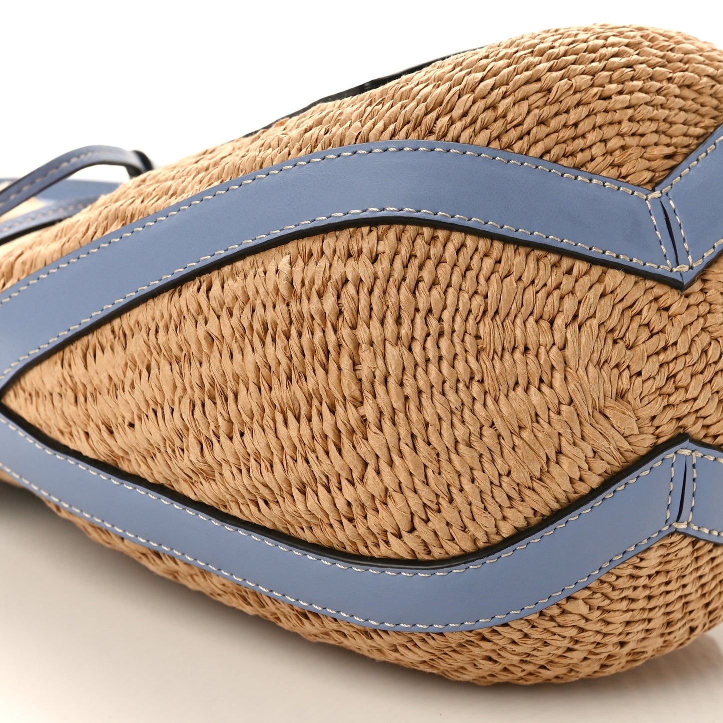 X MIFUKO Raffia Calfskin Basket Shoulder Bag Blue