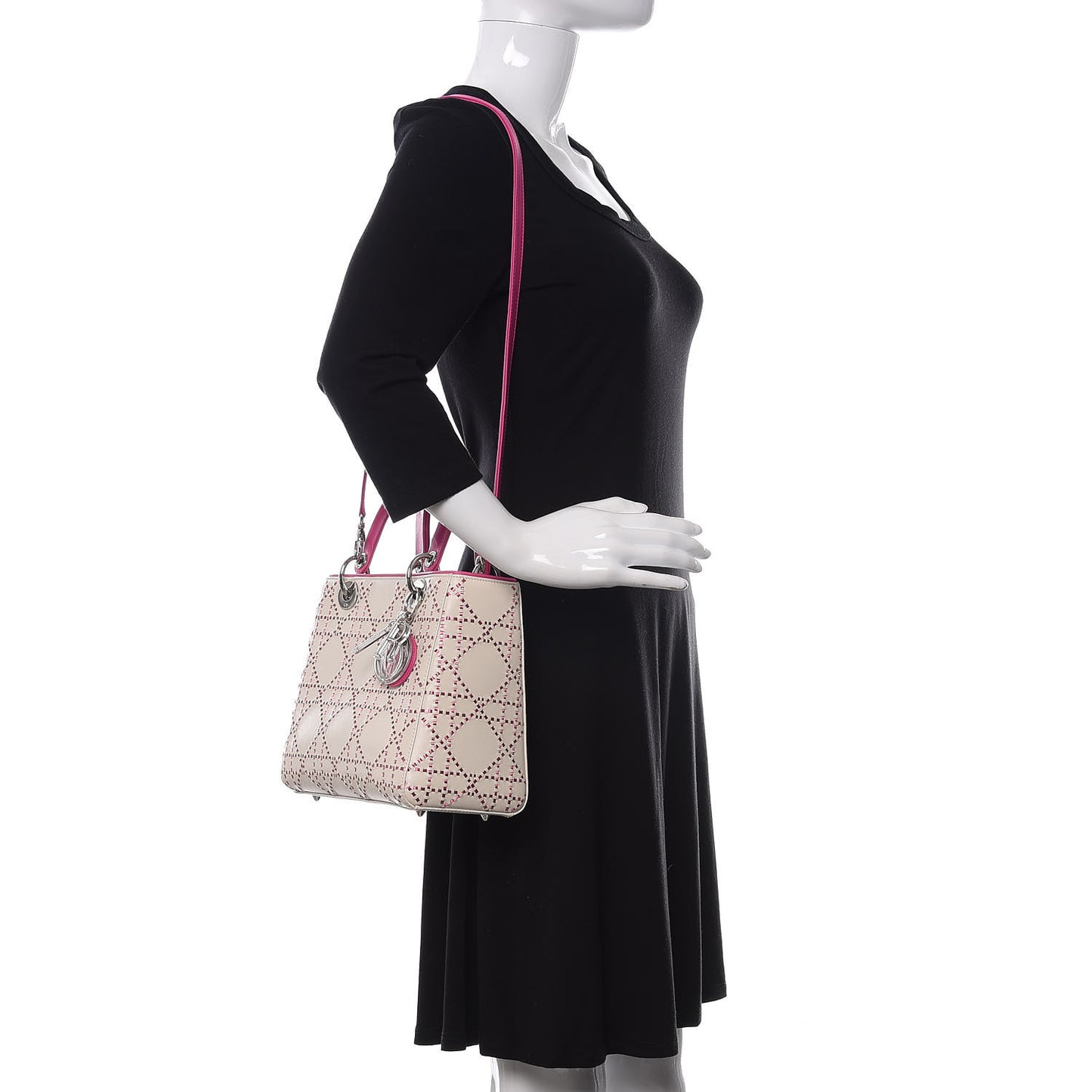 Lambskin Stitched Cannage Medium Lady Dior Pink White
