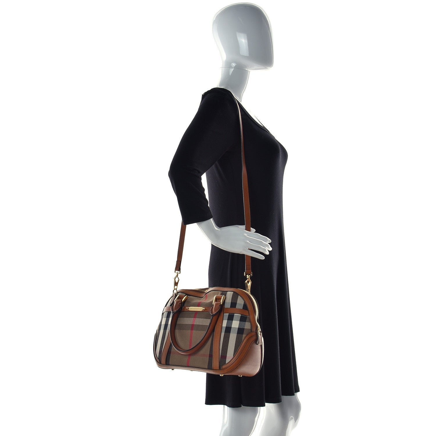 Burberry Bridle Calfskin House Check Small Orchard Bowling Bag Deep Claret 2 of 36