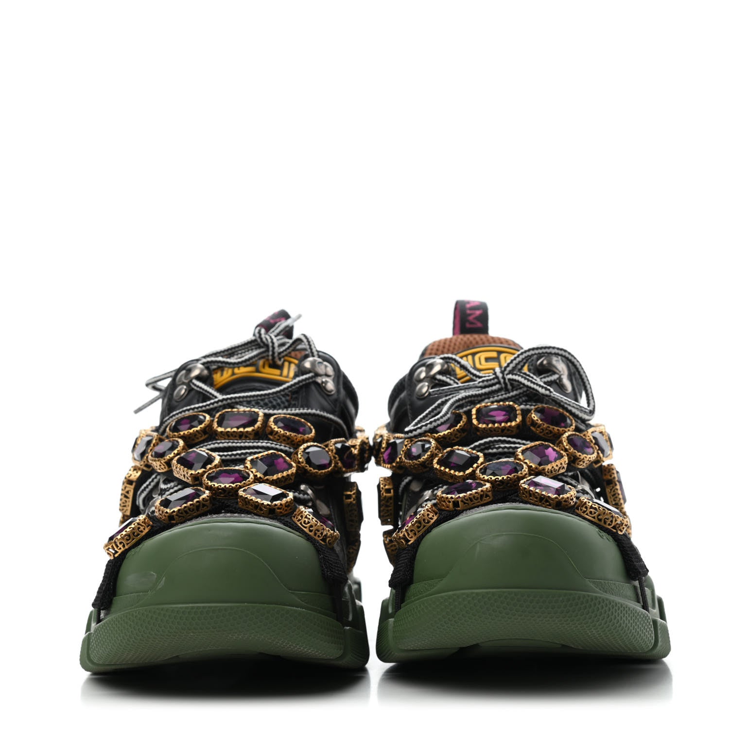 Gucci X SEGA Mesh Suede Calfskin Removable Crystals Flashtrek Sneakers 38 Loess Black Olive Green 2 of 4
