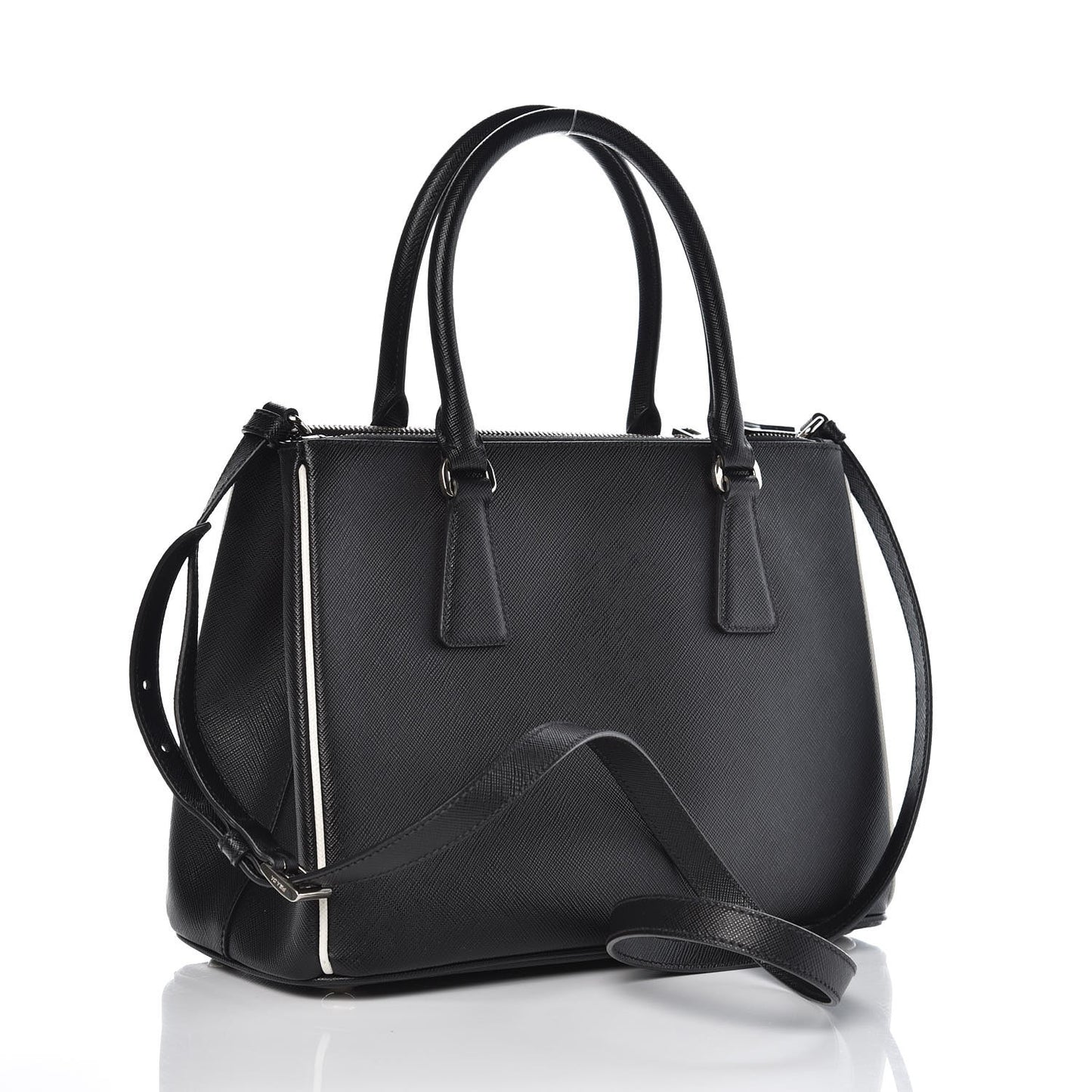 Saffiano Small Galleria Double Zip Tote Black Talco