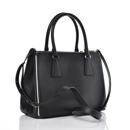 Prada Saffiano Small Galleria Double Zip Tote Black Talco 3 of 6
