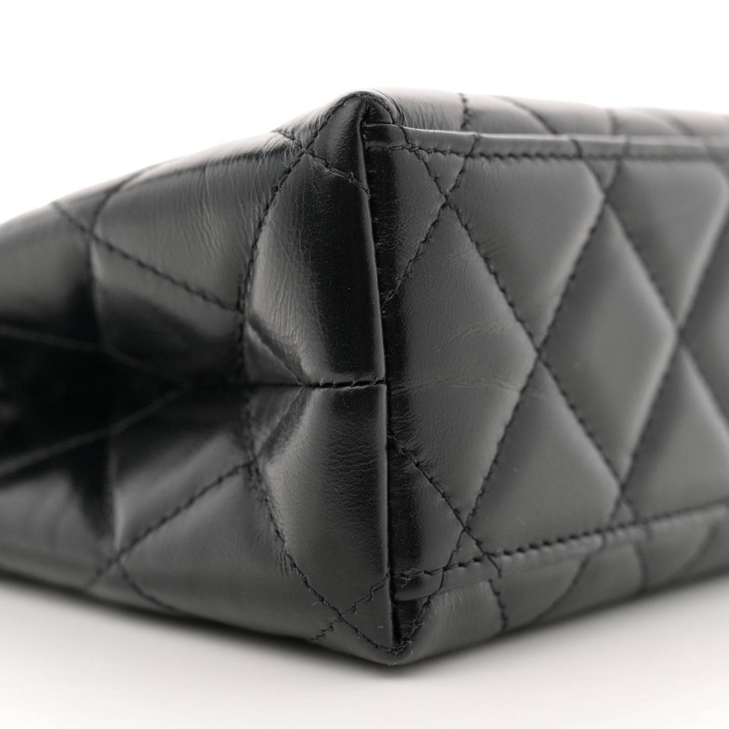 Shiny Aged Calfskin Quilted Nano Kelly Shopper Black