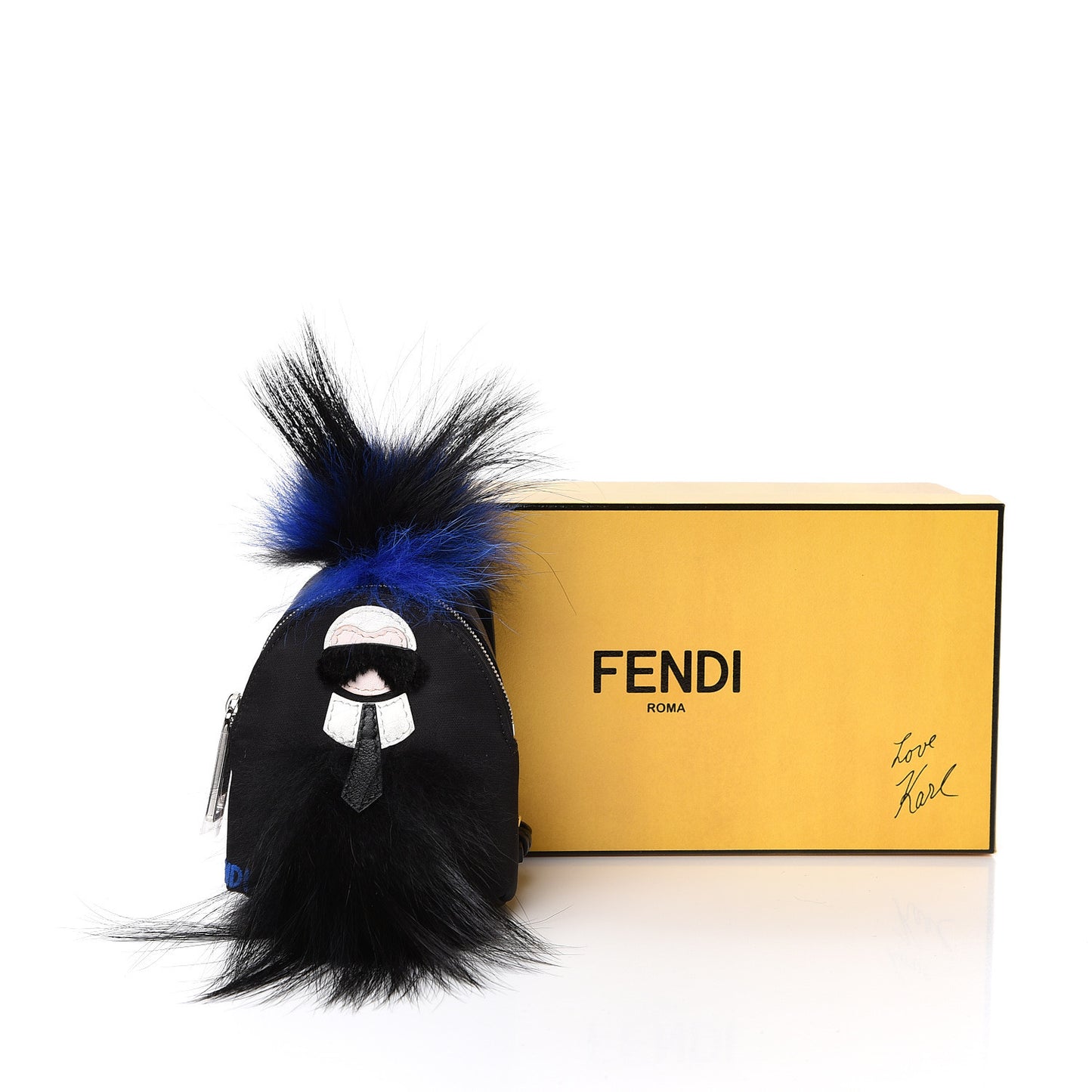 Tech Twill Calfskin Fox Mink Goat Fur Karlito Backpack Charm Black Multicolor