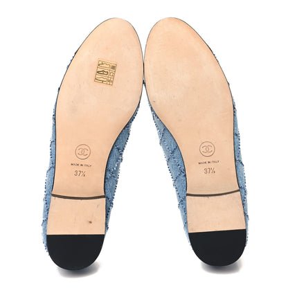 Chanel Denim Embroidered Grosgrain CC Cap Toe Ballerina Flats 37.5 Blue Black 5 of 9