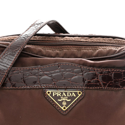 Prada Tessuto Nylon Crocodile Embossed Crossbody Brown 9 of 12
