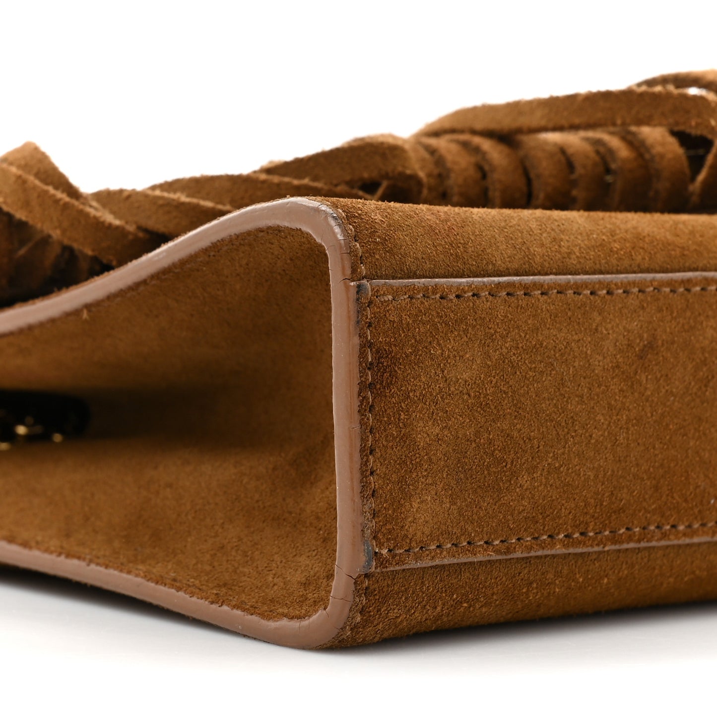 Suede Fringe Small Monogram Satchel Light Ocre